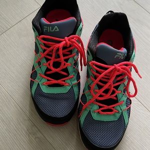 FILA Women's Grand Trail Walking Sneakers.  Teal,coral, black and indigo.